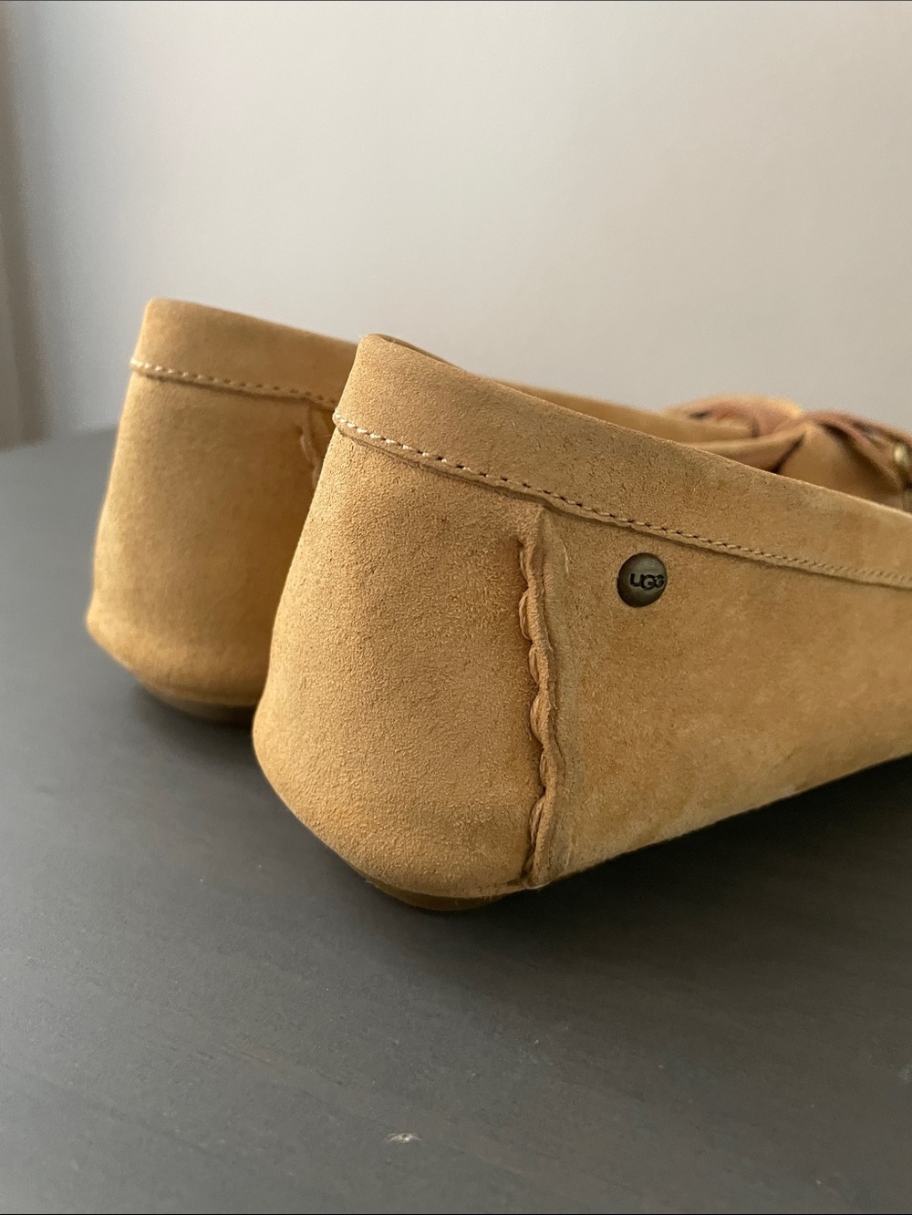UGG Tan Suede Slip-On Loafers with Leather Strap - Picture 6 of 9